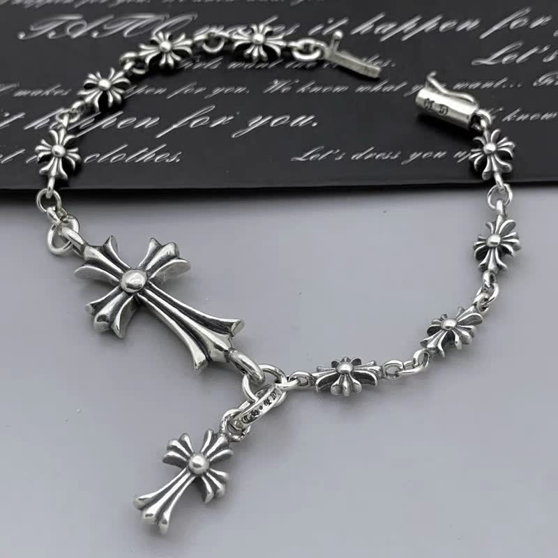 Chrome Hearts Silver Cross Charm Bracelet